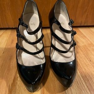 Christian Louboutin Black Patent Leather Lillian Strappy Platform Pumps Sz 36.5